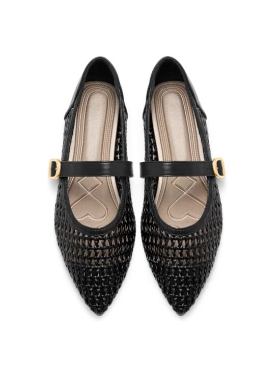 Shoes - Woven Mesh Mary Jane Ballet Flats Pointed Toe Cushioned Comfort Shoes